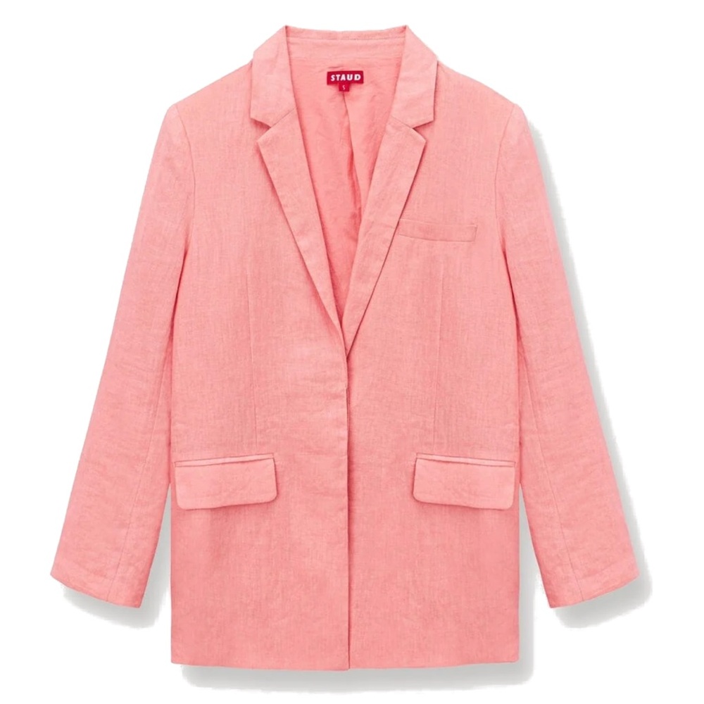 STAUD Pink Linen-Blend Blazer